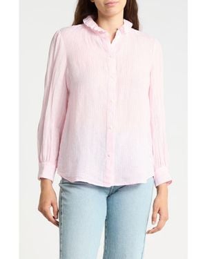 J.McLaughlin Julian Ruffle Collar Button Front Linen Top - White