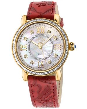 Gv2 Diamond-Dial Leather Strap Wrist Watch - Red