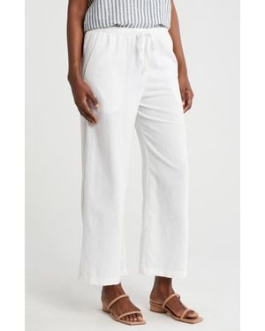 Caslon Pull-On Crop Wide Leg Linen Blend Pants - White