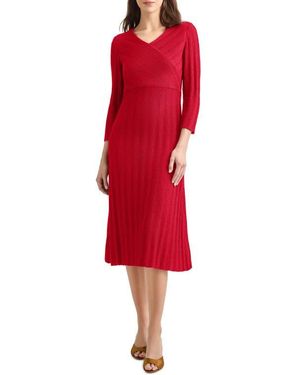 Misook Textural Stripe Midi Sweater Dress - Red