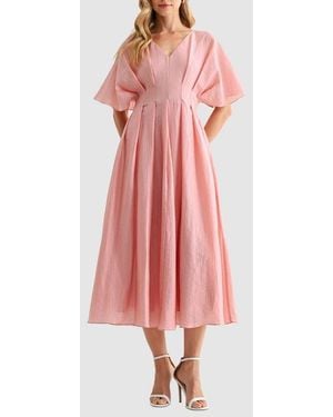 Mila + Mate Short Sleeve Fit & Flare Maxi Dress - Pink