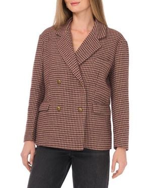 Halogen® Plaid Double Breasted Blazer - Brown