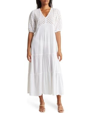 Boho Me Tiered Short Sleeve Maxi Dress - White