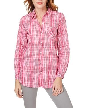 Foxcroft Germaine Plaid Non-Iron Button-Up Tunic Shirt - Pink