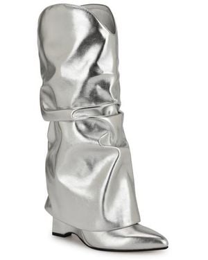 Nine West Amazin Foldover Shaft Pointed Toe Wedge Boot - White