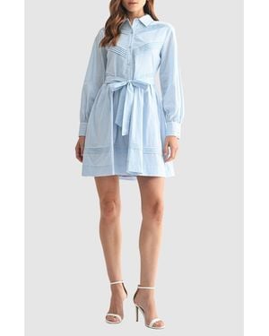 Mila + Mate Long Sleeve Belted Cotton Shirtdress - Blue