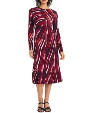 Maggy London Long Sleeve Mesh Midi Dress - Red