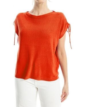 Max Studio Ruched Shoulder Short Sleeve Knit Sweater - Orange