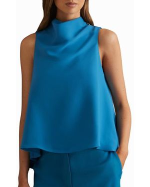 Reiss Simone Cowl Neck Sleeveless Trapeze Top - Blue