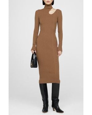 Anine Bing Victoria Cutout Ribbed Midi Dress - Natural