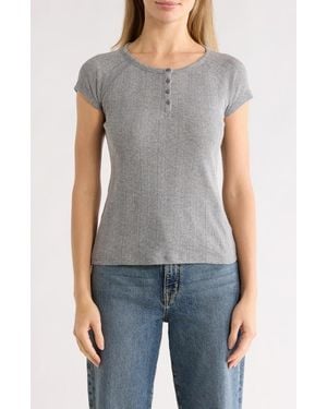 Lucky Brand Pointelle Cap Sleeve Cotton Blend Henley - Gray