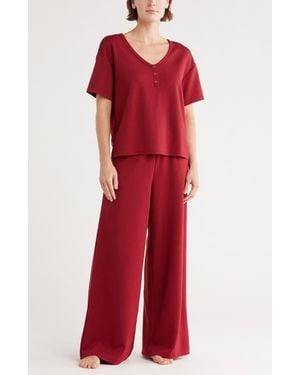 Tart Collections Scuba Knit Henley & Pants Lounge Set - Red