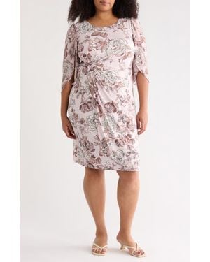 Connected Apparel Cape Sleeve Faux Wrap Dress - White