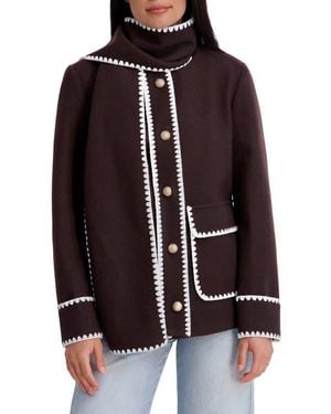 Kensie Scarf Collar Faux Wool Jacket - Red