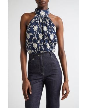 Ramy Brook Emerie Embroidered Halter Neck Top - Blue