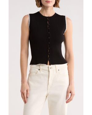 Blu Pepper Contrast Stitch Knit Button Front Top - Black