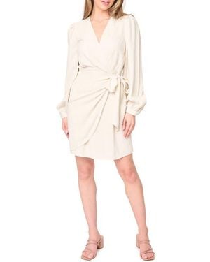 Gibsonlook Long Sleeve Faux Wrap Dress - Natural