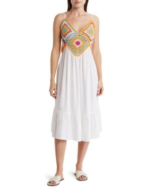 Boho Me Granny Square Crochet Midi Dress - White