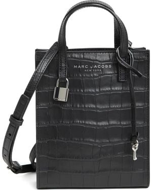 Marc Jacobs Micro Tote Croc Embossed Leather Crossbody Bag - Black