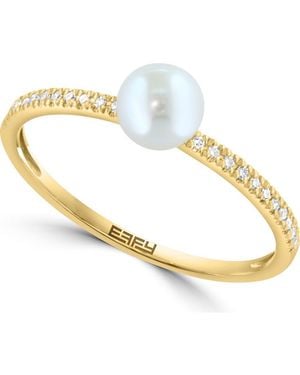 Effy 14K Diamond & Freshwater Pearl Ring - Metallic