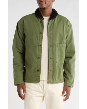 Imperfects Shepherd's Organic Cotton Shirt Jacket With Faux Shearling Lining - Green