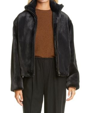 Vince Zip Front Plush Faux Fur Jacket - Black