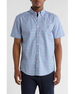 Brooks Brothers Regular Fit Non-Iron Stretch Oxford Short Sleeve Button-Down Shirt - Blue