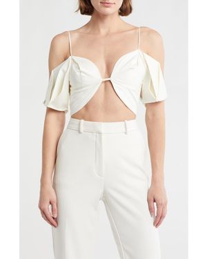 Cult Gaia Ambra Cold Shoulder Crop Top - White