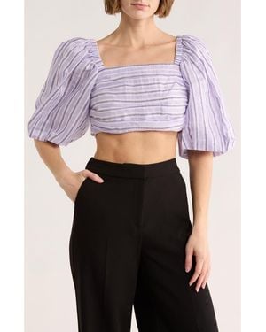 Sandro Blonvilla Puff Sleeve Linen Blend Crop Top - Purple