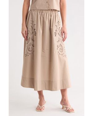 Ellen Tracy Embroidered Eyelet Poplin Midi Skirt - Natural