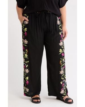 Tahari Border Print Pants - Black