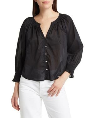 Rails Mariah Smocked Cotton Blouse - Black