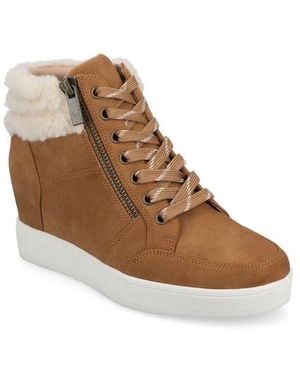 Journee Collection Clarity High Top Wedge Sneaker - Brown