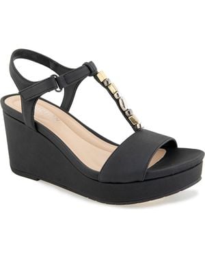 Kenneth Cole Cabo T-Strap Wedge Platform Sandal - Black