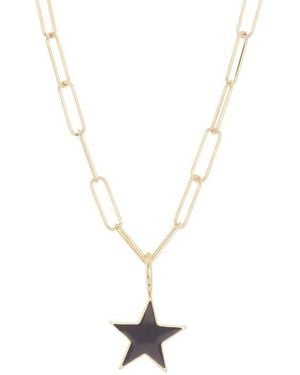 Adornia Water Resistant Enamel Star Pendant & Paperclip Chain Necklace - Black