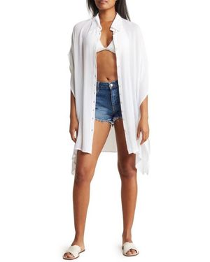 Boho Me Sharkbite Button-Up Coverup - Blue
