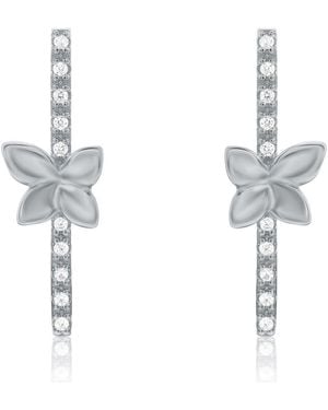 Suzy Levian Cubic Zirconia Floral Linear Drop Earrings - Metallic