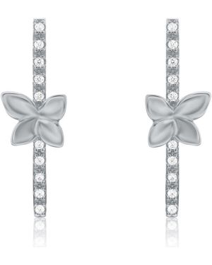 Suzy Levian Cubic Zirconia Floral Linear Drop Earrings - Metallic