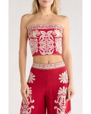 Alice + Olivia Embroidered Strapless Cotton Crop Top - Pink