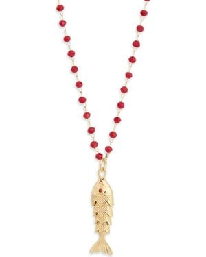 Natasha Couture Fish Pendant Beaded Necklace - Metallic