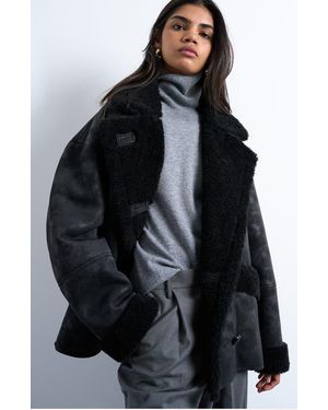 TOPSHOP Oversize Faux Leather Coat - Black