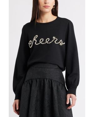 Caslon Gretchen Imitation Pearl Embellished Balloon Sleeve Sweatshirt - Black
