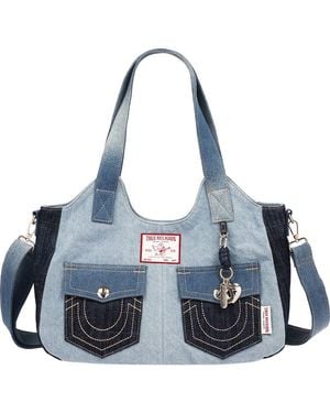 TRUE RELIGION Colorblocked Denim Satchel - Blue