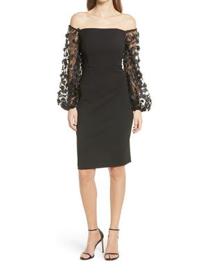 Eliza J Off The Shoulder Balloon Long Sleeve Dress - Black