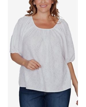 Ruby Rd. Floral Textured Knit Top - Gray