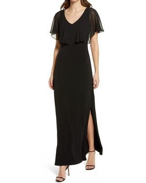 Connected Apparel Flutter Sleeve V-Neck Dress - Black
