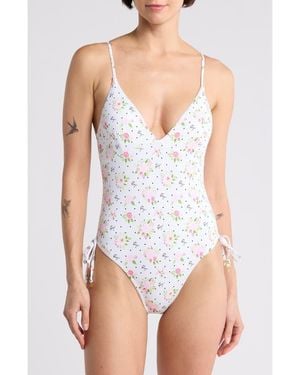 Betsey Johnson Side Tie V-Neck One-Piece Swimsuit - Blue