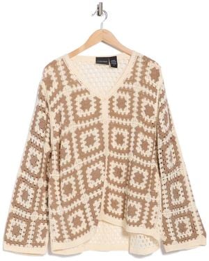 Forgotten Grace Crochet Square Open Knit Cardigan - Natural