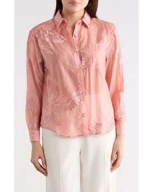 Forgotten Grace Floral Embellished Button-Up Shirt - Pink