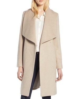 Cole Haan Slick Wool Blend Wrap Coat - Natural